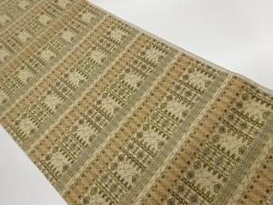 横段に菱・抽象模様織出し全通袋帯